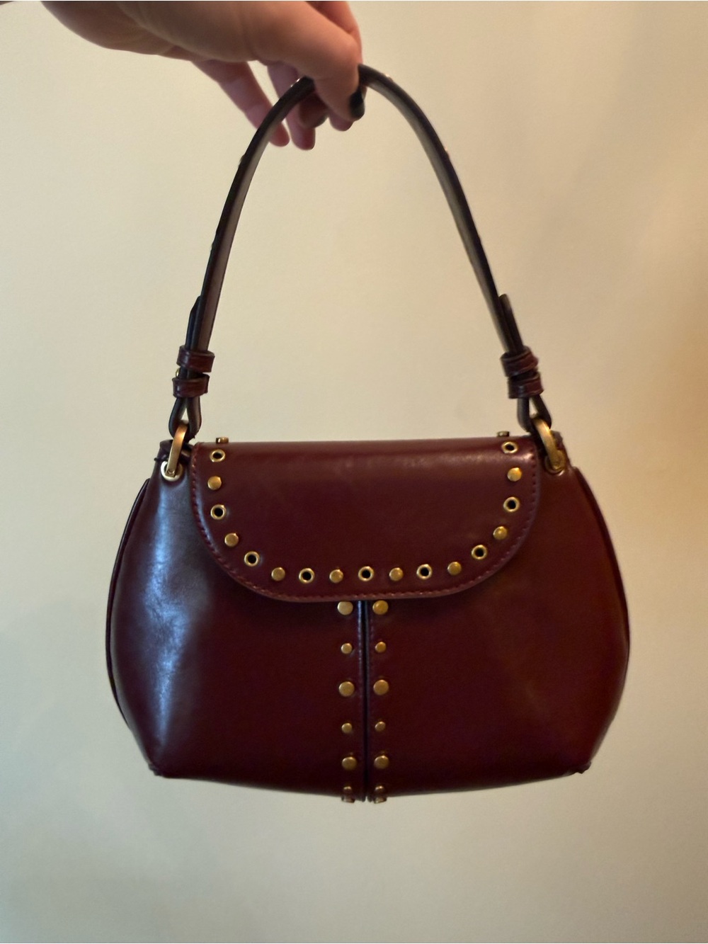 Zara Burgandy Handbag with Gold Rivets - Picture 7 of 10
